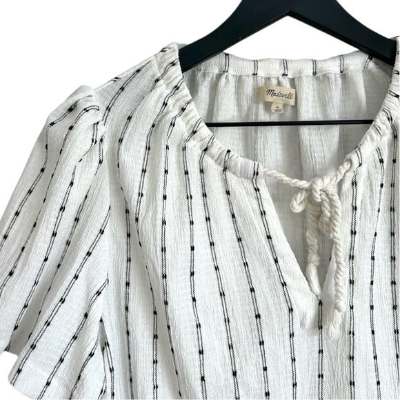 MADEWELL White and Black Tie Neck Tunic Top - Picture 3 of 6